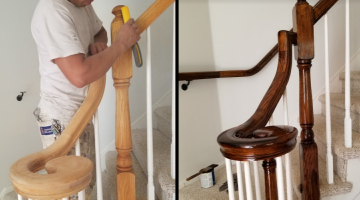 Stained Hand Railings (before & after) East Hanover, NJ